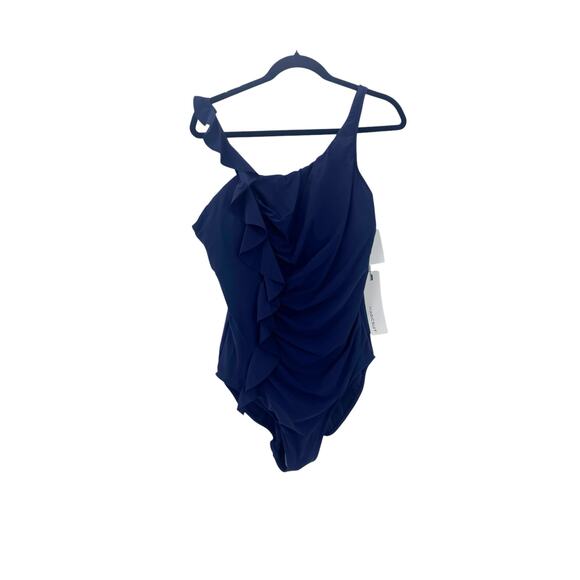 Magicsuit One-Shoulder Ruffle One Piece Swimsuit in Navy Blue Size 16 NWT - Picture 5 of 11